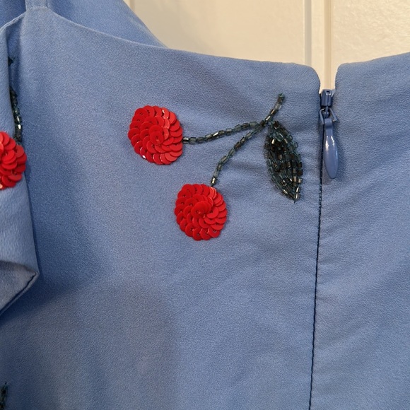 Lovers and Friends Cassie Mini Dress Fit &Flare Size XS Blue Cherries Open Sides - Picture 15 of 15